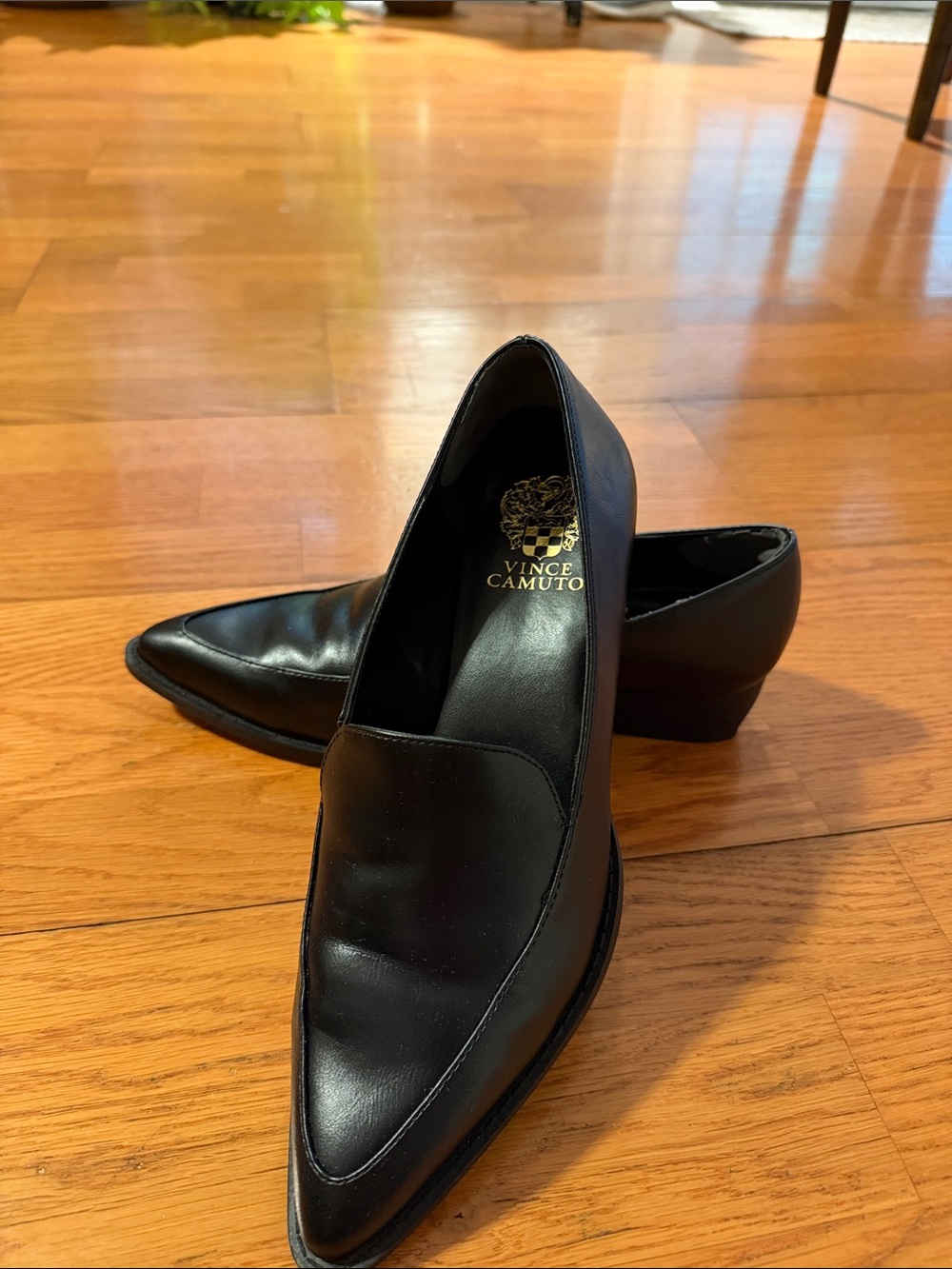 Vince Camuto Black Leather Pointed Slip-On Loafers